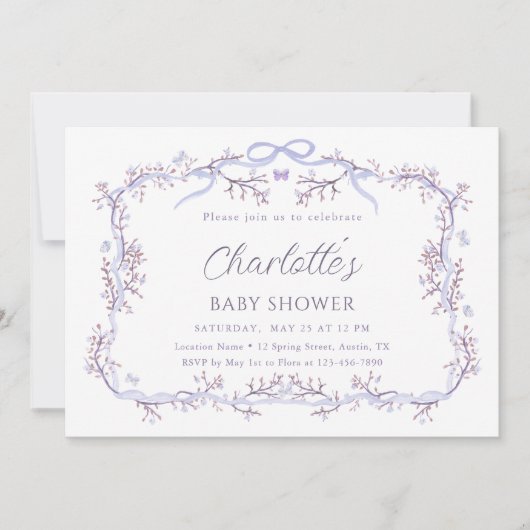 Lavendel Spring Garden Girl Baby shower Kaart (Voorkant)