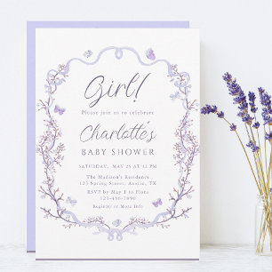 Lavendel Spring Garden Girl Baby shower Kaart