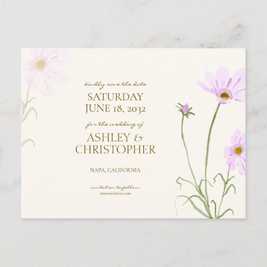 Lavendel Spring Wildflower Bruiloft Save the Date Briefkaart (Voorkant)