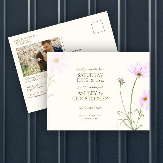 Lavendel Spring Wildflower Bruiloft Save the Date Briefkaart