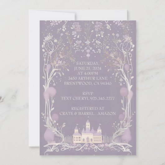 Lavendel Sprookjeskasteel Uitnodiging (Achterkant)