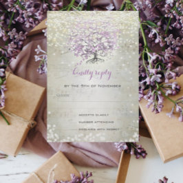 Lavendel Sprookjeslichten en Sterren Bruiloft RSVP Kaartje