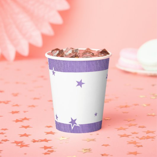 Lavendel Star Border Paper Cups voor bruiloft, Par Papieren Bekers (Insitu)