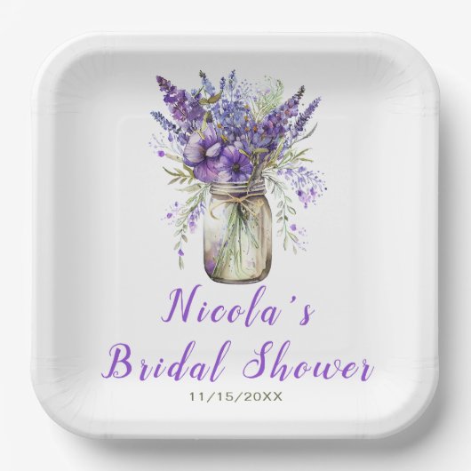 Lavendel stenen pot bruiloftsborrel papieren bordje (Voorkant)