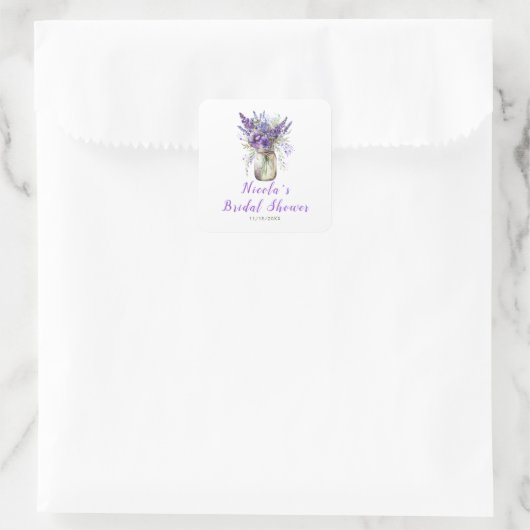 Lavendel stenen pot bruiloftsborrel vierkante sticker (Tas)