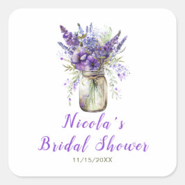 Lavendel stenen pot bruiloftsborrel vierkante sticker