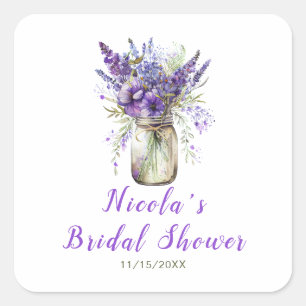 Lavendel stenen pot bruiloftsborrel  vierkante sticker