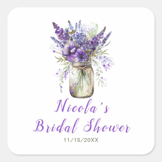 Lavendel stenen pot bruiloftsborrel  vierkante sticker (Voorkant)