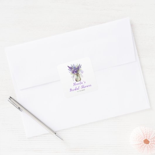 Lavendel stenen pot bruiloftsborrel vierkante sticker (Envelop)
