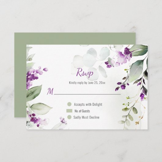 Lavendel Stengels en Groen Bruiloft Kaart (Voorkant / Achterkant)