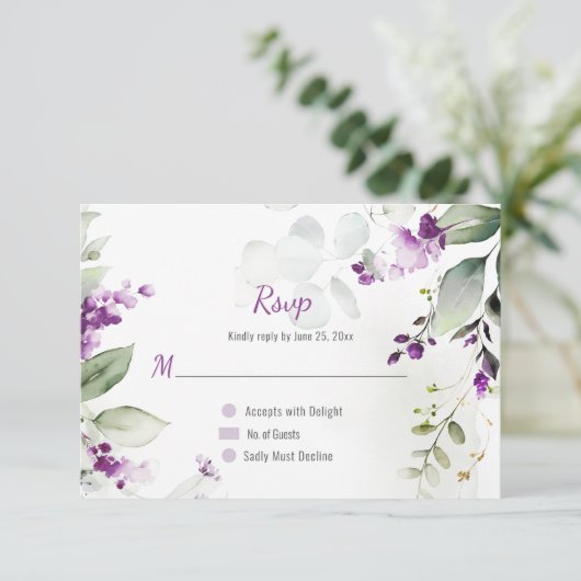 Lavendel Stengels en Groen Bruiloft Kaart (Staand voorkant)