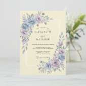 Lavendel Stofblauw Botanische Bruiloft Kaart (Staand voorkant)