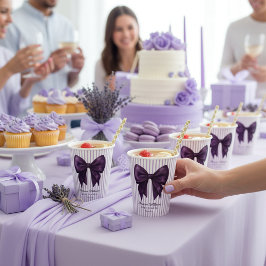 Lavendel Streep Paarse Strik Babyborrel Papieren Bekers