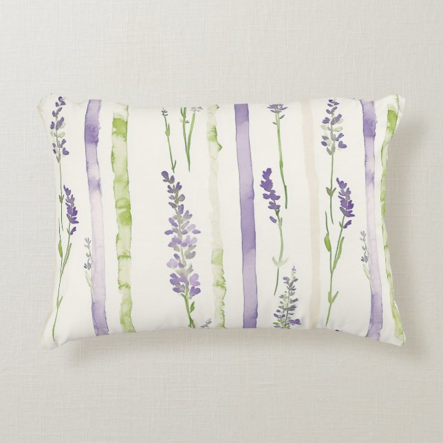 Lavendel Strepen Bloemen   Accent Kussen (Voorkant)