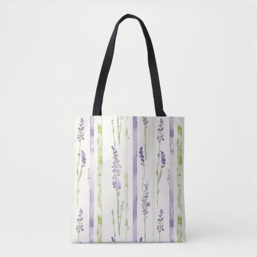Lavendel Strepen Bloemig   Tote Bag (Voorkant)