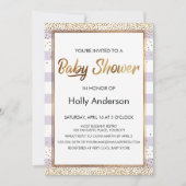 Lavendel Strepen Goud Confetti Script Baby Shower Kaart (Voorkant)