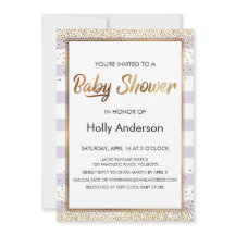 Lavendel Strepen Goud Confetti Script Baby Shower