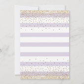 Lavendel Strepen Goud Confetti Script Baby Shower Kaart (Achterkant)