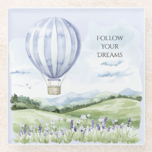 Lavendel Strepen Heet Lucht Ballon Heuvels Bloemen Glazen Onderzetter