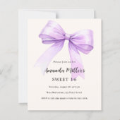 Lavendel strik crème Sweet 16 uitnodiging (Voorkant)