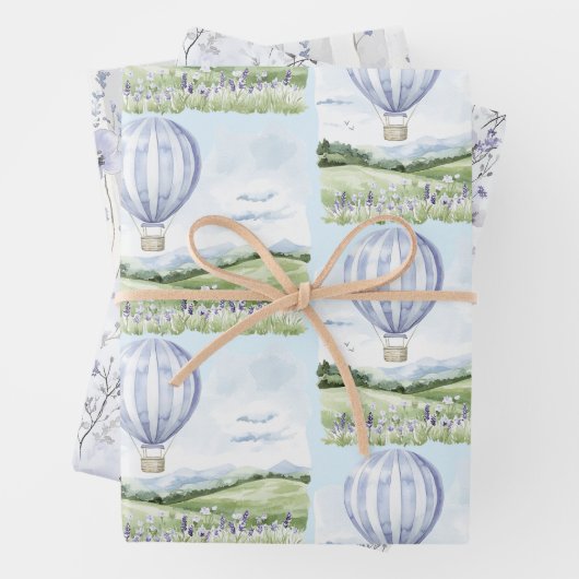 Lavendel Stripes Ballon Floral Vrijgezellenfeest Inpakpapier Vel (In situ)