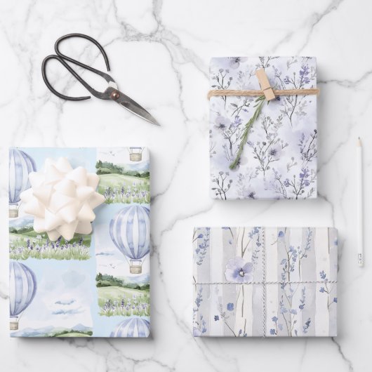 Lavendel Stripes Ballon Floral Vrijgezellenfeest Inpakpapier Vel (Voorkant)