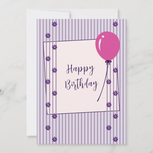  Lavendel Stripes & Flowers Verjaardag Kaart (Voorkant)