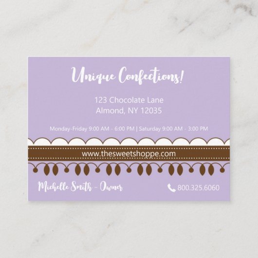Lavendel Stripes Snoep Sweet Shoppe Visitekaartje (Achterkant)