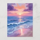 Lavendel Sunset Paarse Strand Oceaan Waterverf Briefkaart (Voorkant)