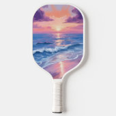 Lavendel Sunset Paarse Strand Oceaan Waterverf Pickleball Paddle (Achterkant)