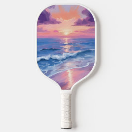 Lavendel Sunset Paarse Strand Oceaan Waterverf Pickleball Paddle