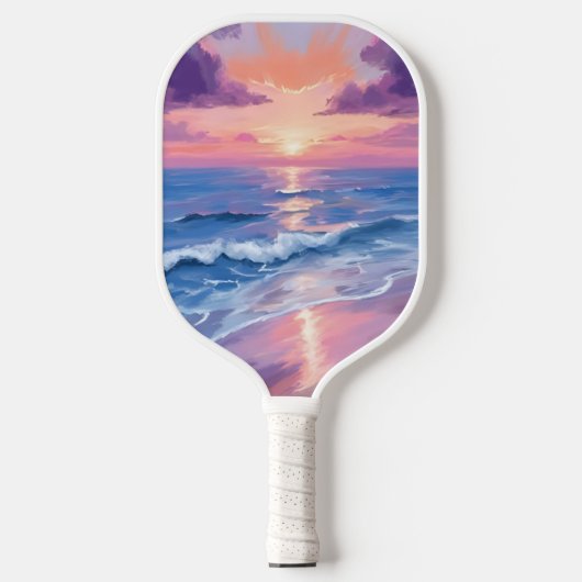 Lavendel Sunset Paarse Strand Oceaan Waterverf Pickleball Paddle (Voorkant)