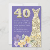 Lavendel & Sunshine Gouden Gown 40ste Verjaardagsf Kaart (Voorkant)