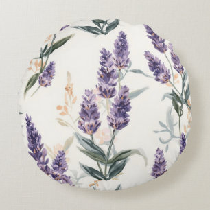 Lavendel Takjes Waterverf Botanisch Paars Bloemmot Rond Kussen