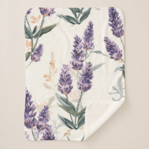 Lavendel Takjes Waterverf Botanisch Paars Bloemmot Sherpa Deken