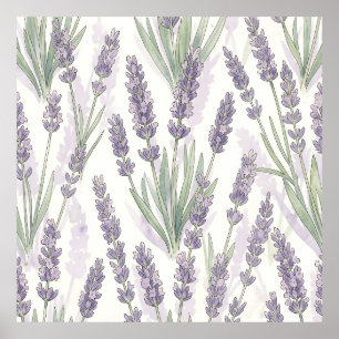 Lavendel Takjes Waterverf Botanisch Patroon Poster