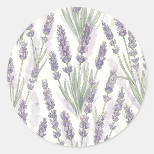 Lavendel Takjes Waterverf Botanisch Patroon Ronde Sticker