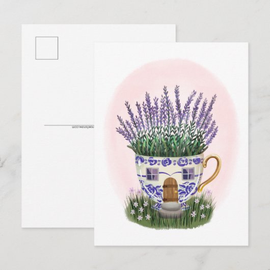 Lavendel Teacup Cottage Briefkaart (Voorkant / Achterkant)
