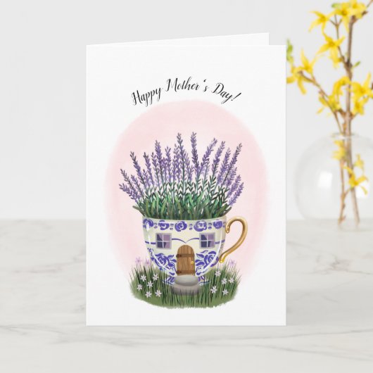 Lavendel Teacup Cottage Moederdag Kaart (Gele Bloem)