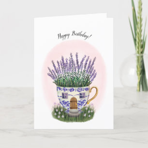 Lavendel Teacup Cottage Verjaardag Kaart