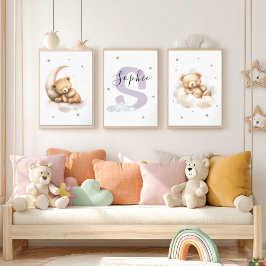 Lavendel Teddybeer Slaapkamer Muurkunst Aangepaste Muurkunst Sets