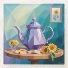 Lavendel theepot kubistische kunst glas Onderzette Glazen Onderzetter