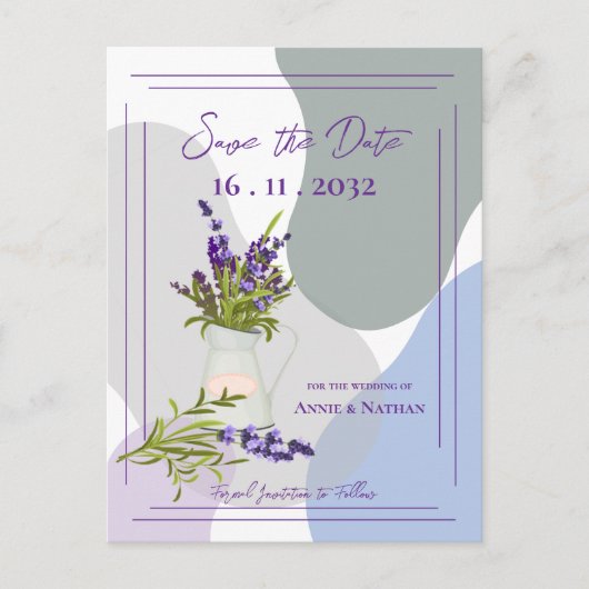 Lavendel Thema Cute Mooie Bloemige Bruiloft Aankondigingskaart (Voorkant)