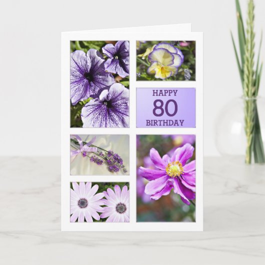 Lavendel tinten bloemen 80ste verjaardagskaart kaart (Voorkant)