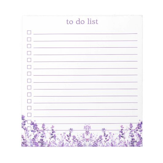 Lavendel To Do Lijst Boho Chic Minimalistisch Bloe Notitieblok (Voorkant)