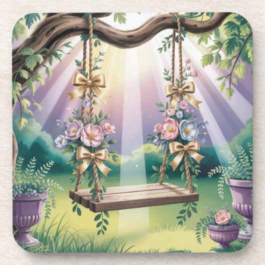 Lavendel Tree Swing Plastic Onderzetter Set (Voorkant)