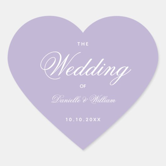 Lavendel Trouw Simple Elegante Script Paars  Hart Sticker (Voorkant)