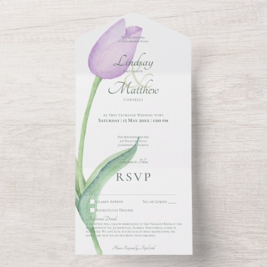 Lavendel Tulp Solo Paarse Geen Diner met Details All In One Uitnodiging (Binnen)