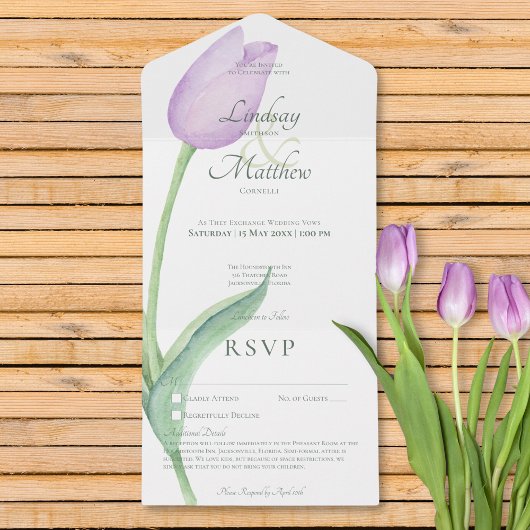 Lavendel Tulp Solo Paarse Geen Diner met Details All In One Uitnodiging