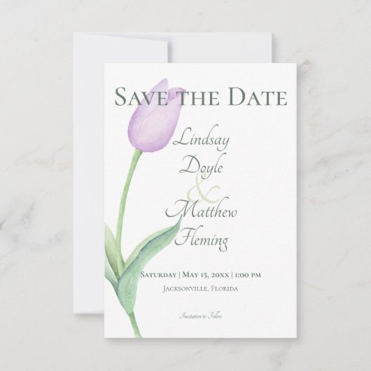 Lavendel Tulp Solo Paarse Modern Save The Date (Voorkant)